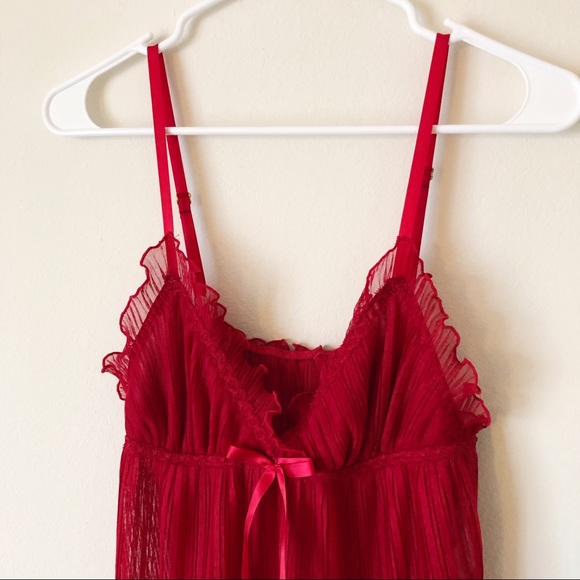 Red Sheer Lingerie Camisole with Ruffle Details - Picture 2 of 4